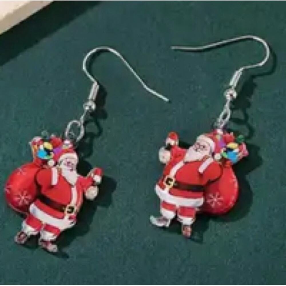 Acrylic Santa Christmas Drop Earrings